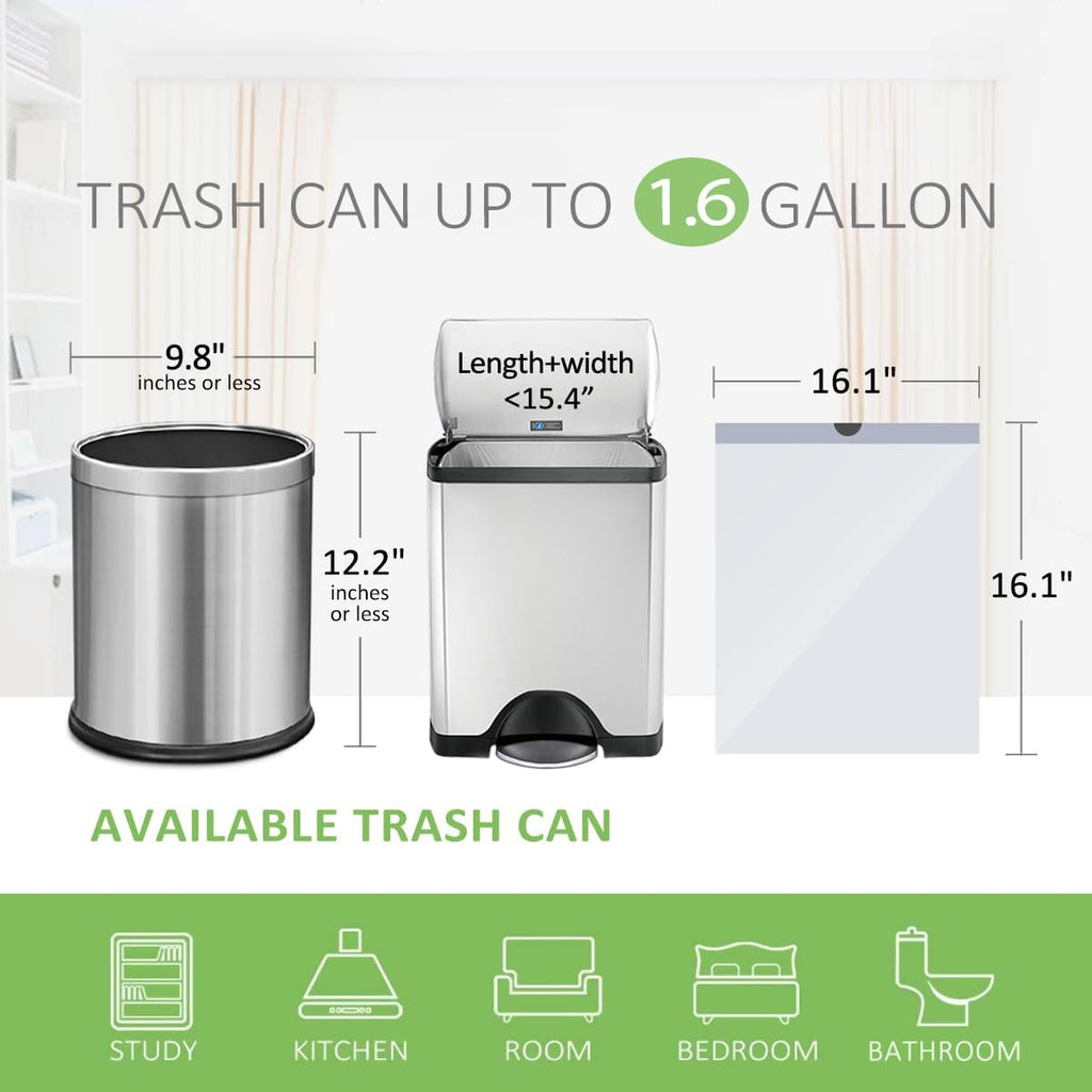 Teivio Strong Drawstring Trash Bags - 1.6 Gallon, 120 Count | Durable Plastic Liners for Home & Office
