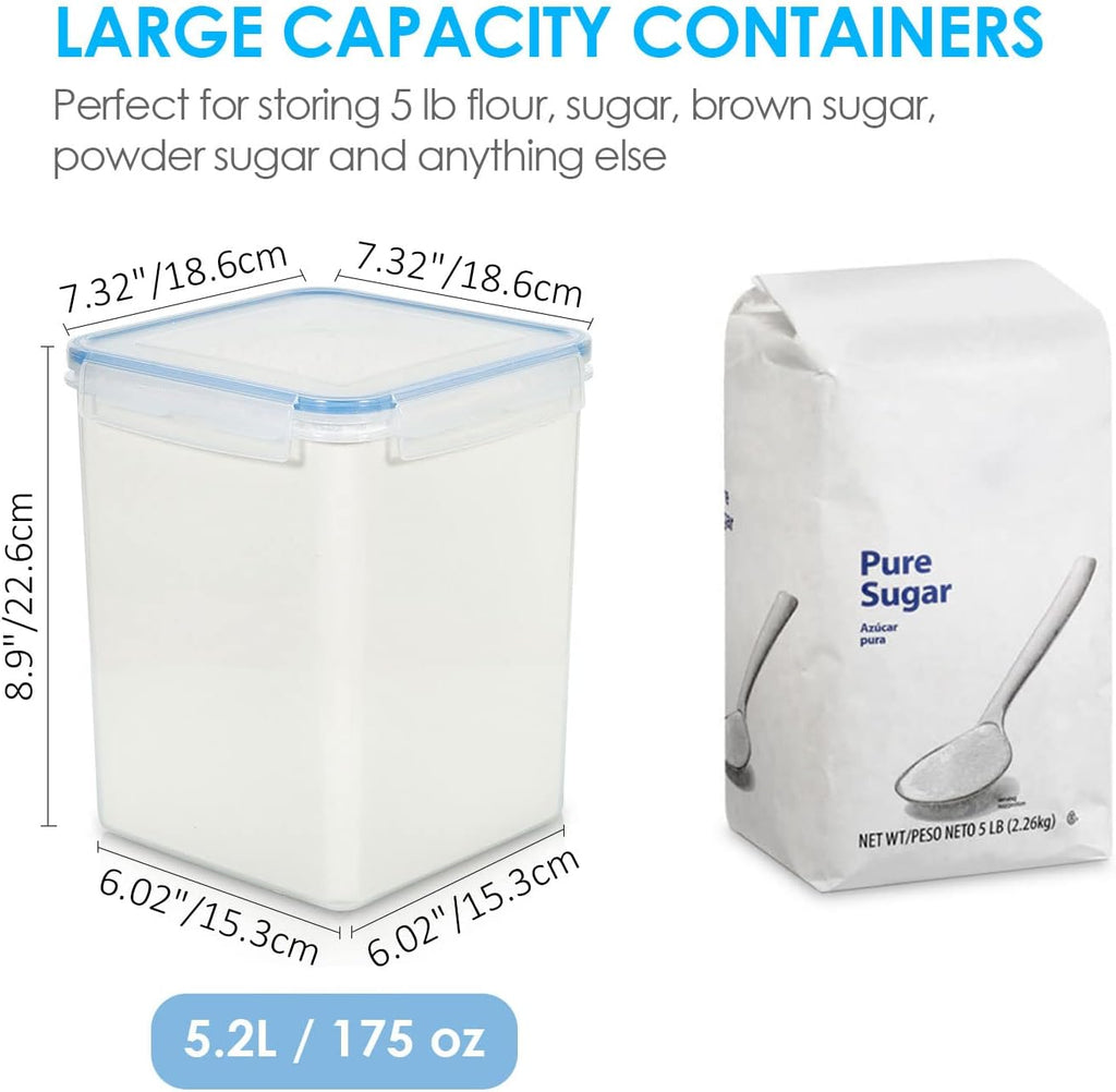Vtopmart Large Food Storage Containers - 5.2L BPA-Free Plastic Airtight Canisters | 4-Pack with Lids & Labels, Blue