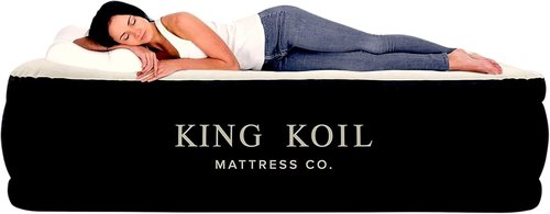 King Koil Queen Air Mattress - Luxury Pillow Top Design with Built-In Pump | Waterproof & Adjustable, 20" Size