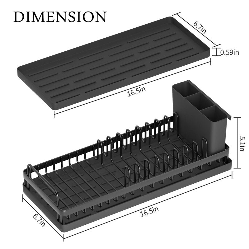 CHLORYARD Small Dish Drying Rack, Compact Sink Dish Drainer Plate Organizer with Utensil Holder and 2pcs Silicone Drying Mats for Kitchen Counter, RVs, Apartments