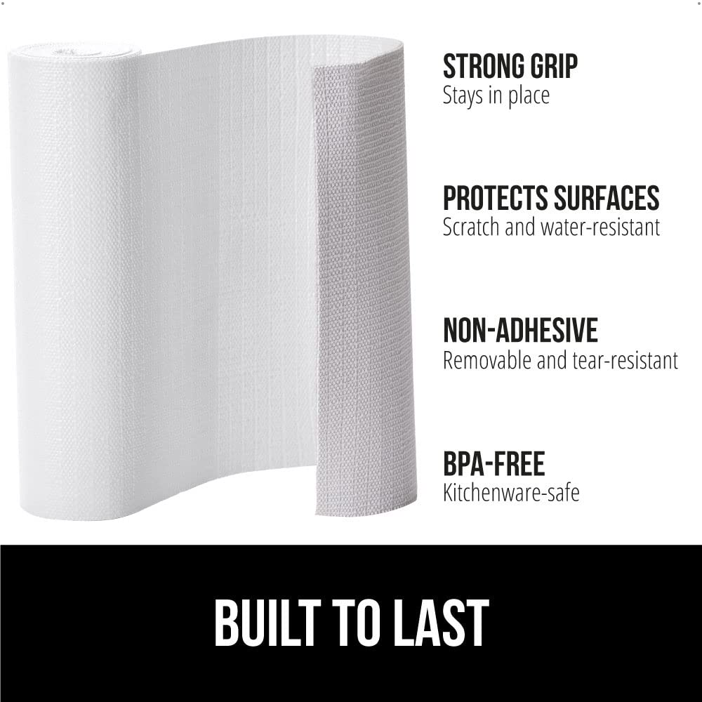 GORILLA GRIP DripGuard Shelf Liner, Non-Adhesive Drawer and Kitchen Cabinet Protector, 20x240 Inch, Strong Grip Slip Resistant Underside, Smooth Surface Liners for Cabinets, Bathrooms, Closets, White