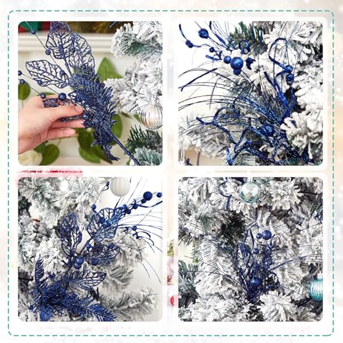 Navy Blue Christmas Tree Picks and Sprays - 24 pcs Holiday Decor