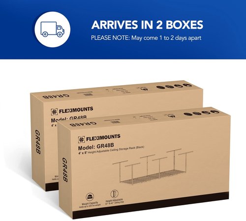 FLEXIMOUNTS 3x8 Overhead Garage Storage Rack - Heavy Duty Adjustable Ceiling Organizer | 2 Pack, White