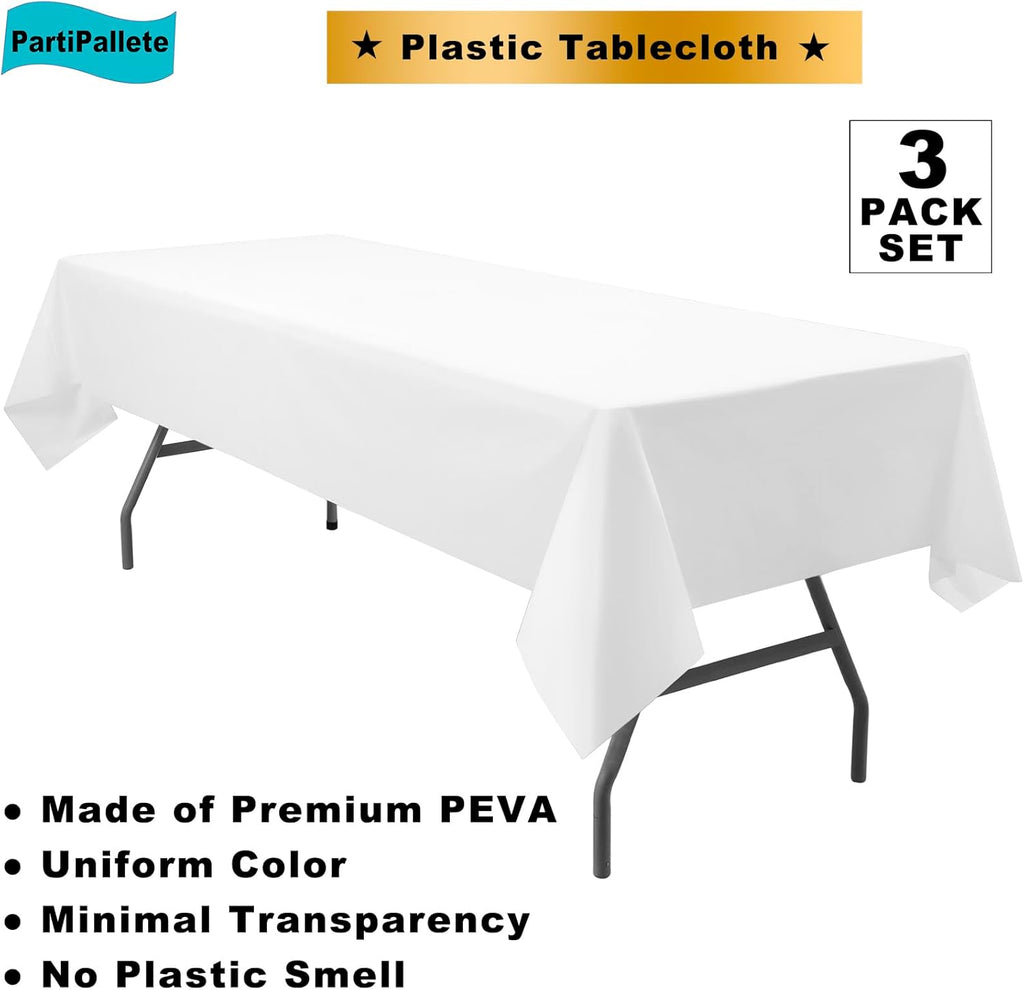 Skiennix Premium Disposable White Tablecloths - 3-Pack 54" x 108" Rectangle Covers for Parties & Events