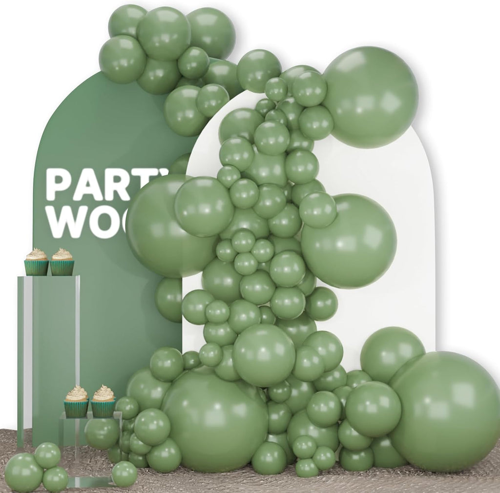 PartyWoo Sage Green Balloons - 140-Piece Boho Balloon Arch Kit for Jungle Birthday Decor | 5-12 Inch Sizes