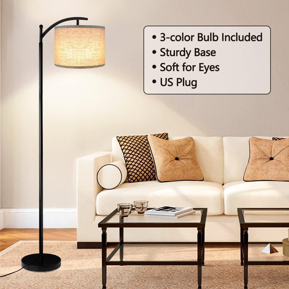 ROTTOGOON Floor Lamp - Tall Industrial Design with 3 Color Temperatures, Beige Lampshade Included | Perfect for Living Room, Bedroom, Office