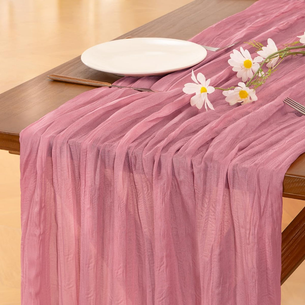 Socomi 10pcs Mauve Cheesecloth Table Runners - Boho Rustic 120-Inch Decor for Weddings & Events