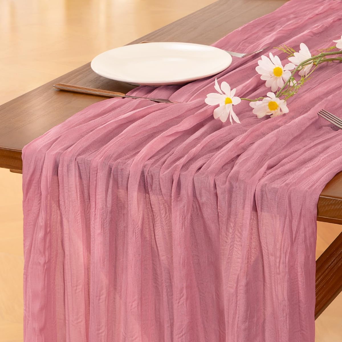 Socomi 10pcs Mauve Cheesecloth Table Runners - Boho Rustic 120-Inch Decor for Weddings & Events
