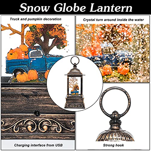Thanksgiving Snow Globe Lantern with Harvest Truck & Pumpkins