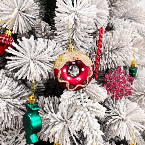 82-Piece Christmas Ornament Set - Red Green Gold Assorted Plastic Ball, Snowflakes, Icicles & Train Decorations