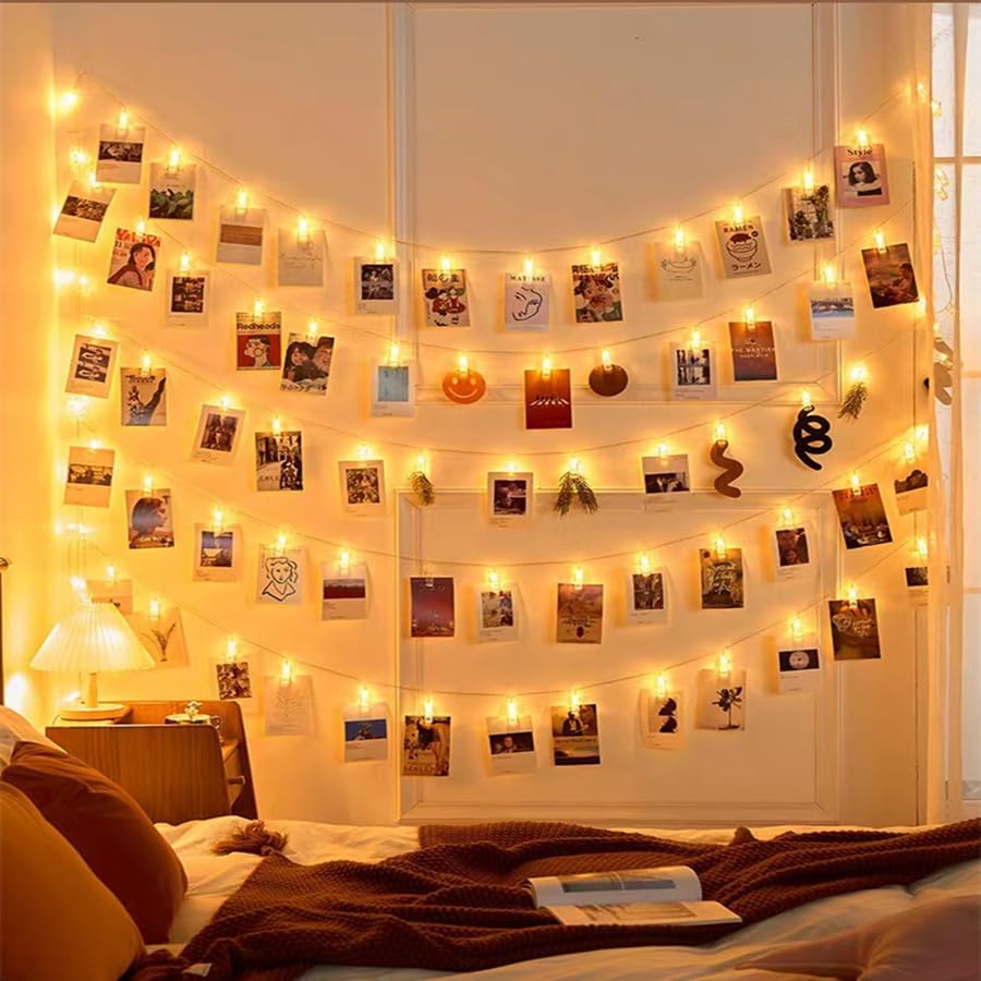 Skiennix 50 LED Photo Clip Starry Lights - Remote-Controlled Fairy Twinkle Lights | 16.4ft Warm White for Home Decor & Festivals