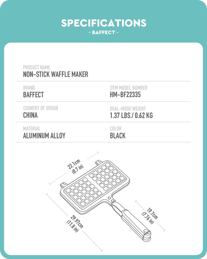 Baffect Non-stick Cast Aluminum Stovetop Waffle Iron, 8.7 Inches Camping Waffle Maker Pan, Portable Stove Top Aluminum Waffle Maker Pan for Family Breakfast Baking