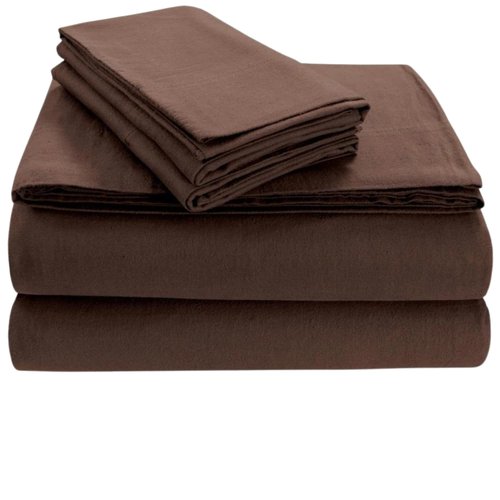 Tribeca Living Triple Brushed Soft Cotton Flannel Sheets Set, Queen Size 170-GSM Weight Extra Deep Pocket Sheet in Solid Chocolate Color