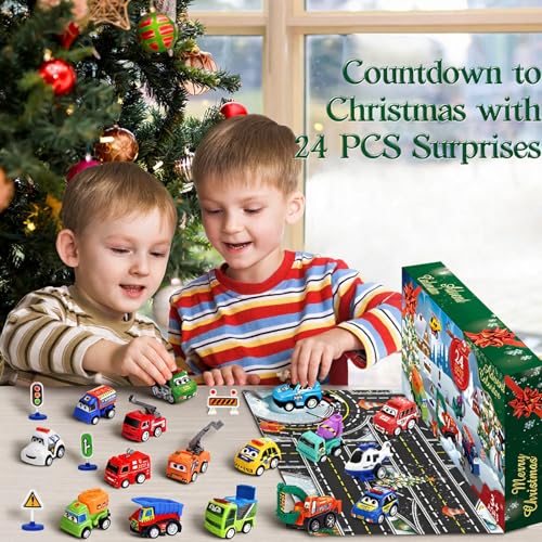 SSSAK3 2026 Advent Calendar for Kids – 24 Days Toy Cars with Scene Accessories (Green)