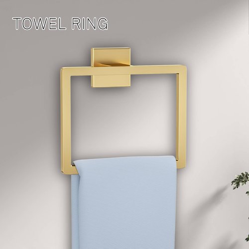 5-Piece Bathroom Hardware Set Brushed Gold Towel Bar Set,Stainless Steel Towel Holder Set for Bathroom,Wall-Mounted Towel Rack Set 23.6in