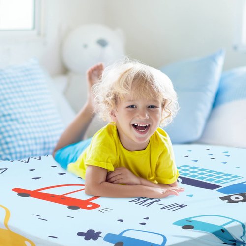 Mixweer 4 Pcs Daycare Crib Fitted Sheets for Toddler and Preschool 24 x 48 x 4 Inches Nap Fitted Sheet for Boys Soft Breathable Nap Pad Cover Standard Daycare Cot Bed Fitted Sheet
