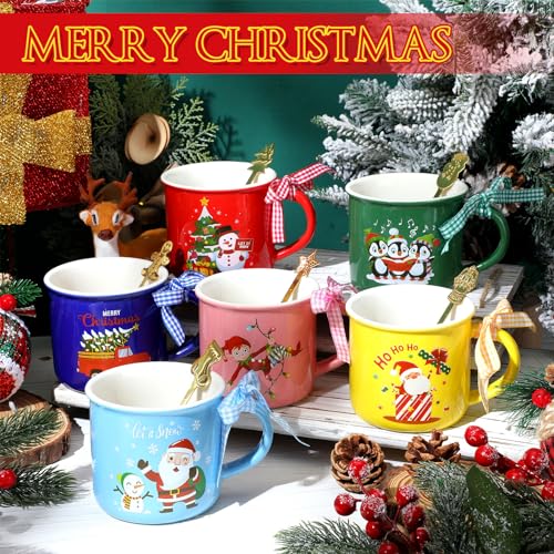 Baderke 6-Piece 11 oz Christmas Mugs with Spoons – Cute Gift Set