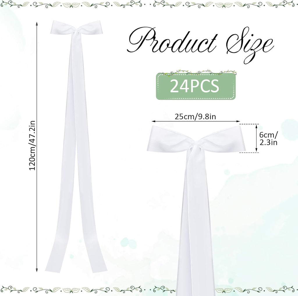 Rtteri 24 Pcs Satin Chair Bows - Elegant White Sashes for Weddings, Parties & Events