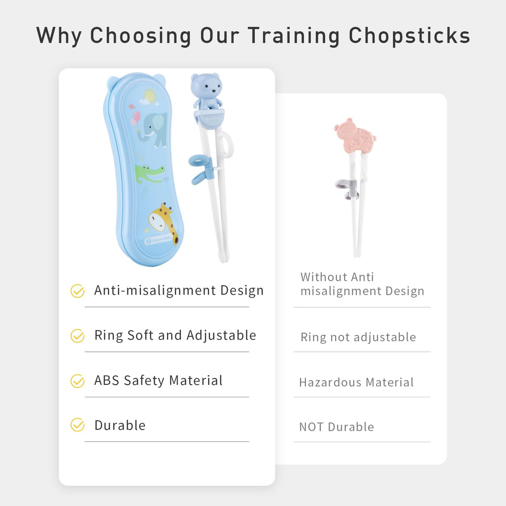 Goryeo Baby Training Chopsticks for Kids - Kids Chopsticks Use Completely Harmless Material - Anti-dislocation Buckle Design - Includes Portable Box (Blue)