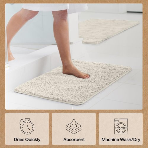 GORILLA GRIP Bath Rug Mat - Soft Absorbent Chenille | Quick-Dry Microfiber, 36x24, Ivory Cream
