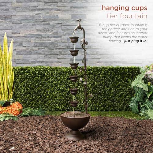 38-Inch Tiered Outdoor Floor Water Fountain - Vintage Bronze 6-Cup Waterfall