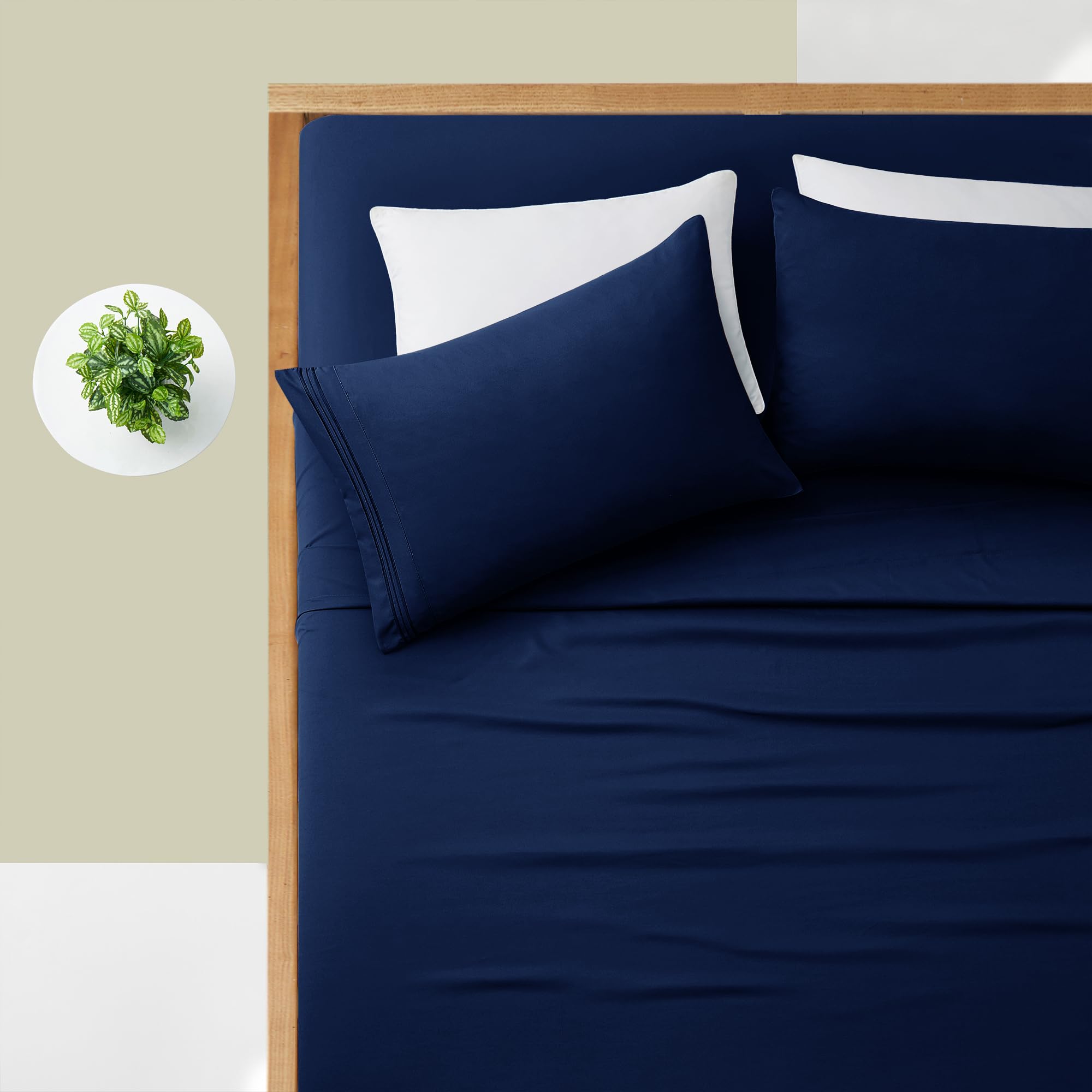 Manyshofu Extra Deep Pocket King Size Sheets - Hotel Luxury 1800 Thread Count Sheets & Pillowcases - Microfiber Bedding Set up to 24" Mattress - Navy Blue Bed Sheets 18-24 Inch Deep Pockets - 4 Piece