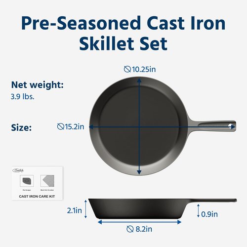 COOKLIFE 10-Inch Pre-Seasoned Cast Iron Skillet - Lightweight, Easy to Clean, Versatile for Oven, Stove & Grill
