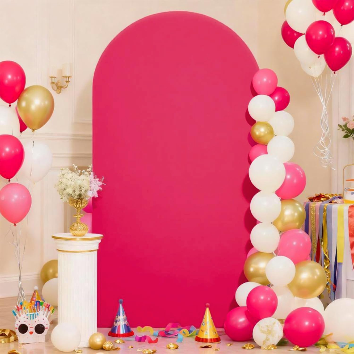 Skiennix 7.2 FT Hot Pink Spandex Arch Backdrop Cover - Perfect for Weddings & Baby Showers