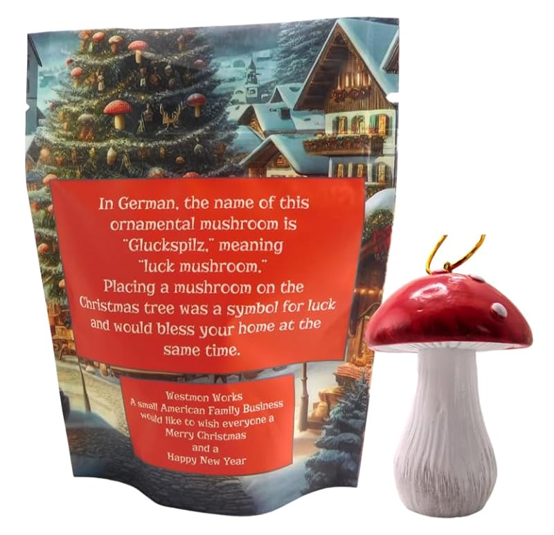 German Hand-Painted Lucky Mushroom Christmas Ornament - 'Glückspilz' Decor
