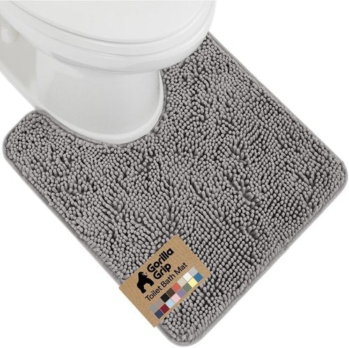 GORILLA GRIP Plush Chenille Bath Rug Mat - Soft Microfiber for Oval Toilet Base, Grey, Machine Washable
