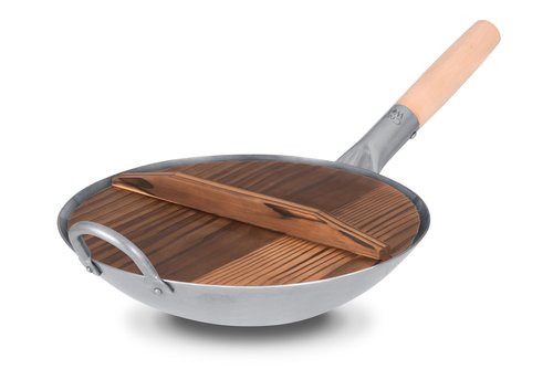 Craft Wok Lid for 12-Inch Woks Traditional Wooden Flat Cover Asian Cookware / 732W323-12in