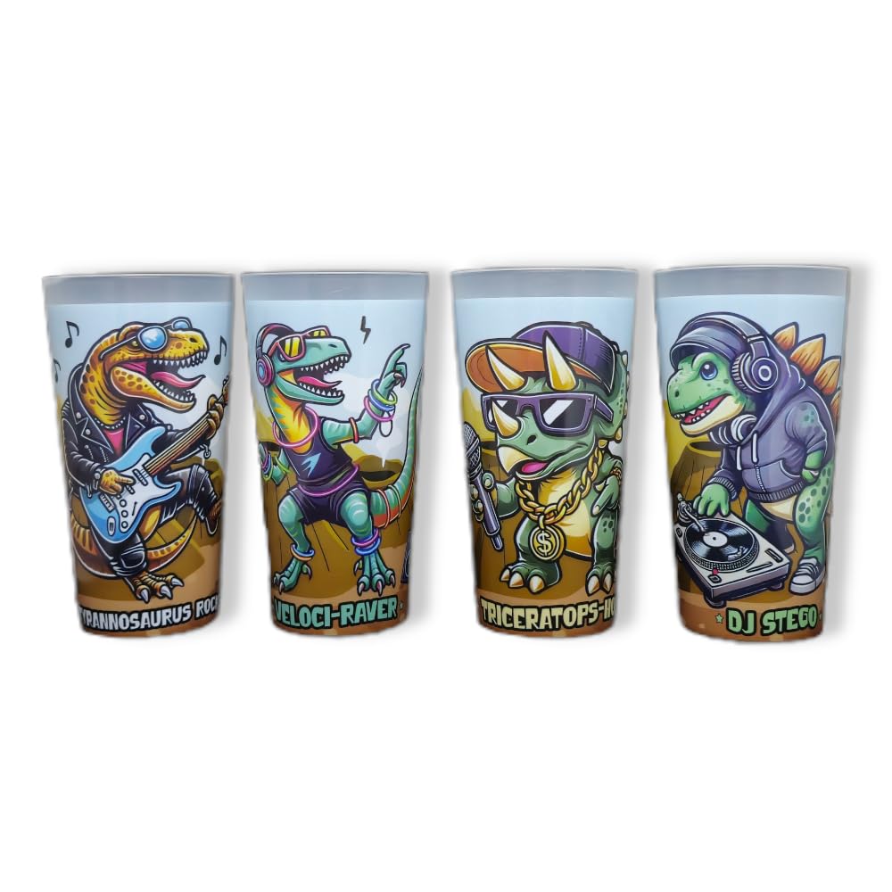 ReVè Dinosaur Party Cups – Set of 24 | Fun & Reusable Kids Cups with Name Label Spot | Personalized Plastic Cup | BPA-Free Tumblers | Top-Rack Dishwasher Safe | Recycled & Recyclable