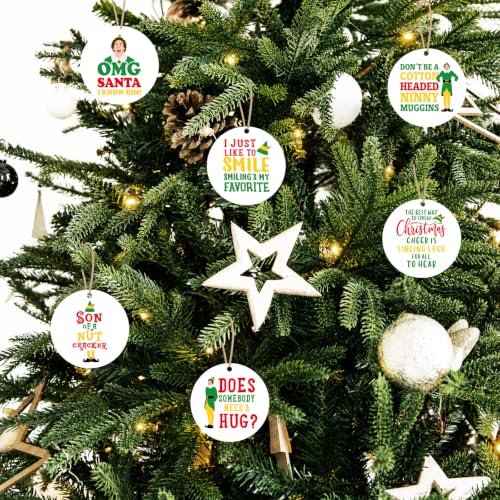 Cheroloven Buddy The Elf Christmas Tree Ornaments Set - 6 Funny Holiday Wood Decorations