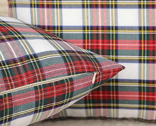 4TH Emotion Set of 2 Christmas Scottish Tartan Plaid Throw Pillow Covers 20x20 Red White