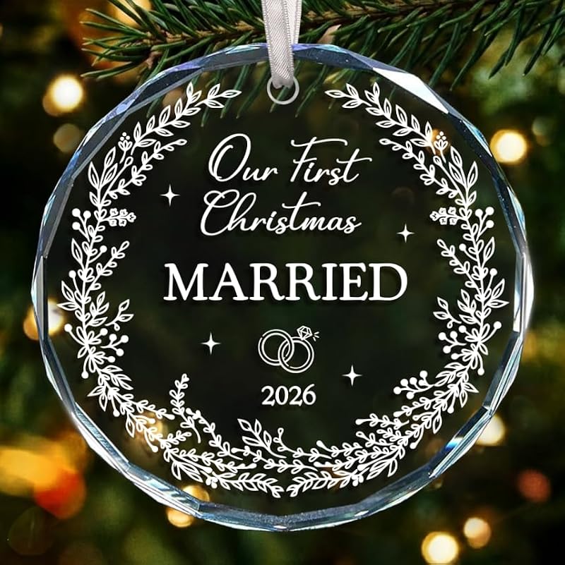 WITTSPOT Our First Christmas Married 2026 Ornament – Just Married Mr & Mrs Glass Keepsake