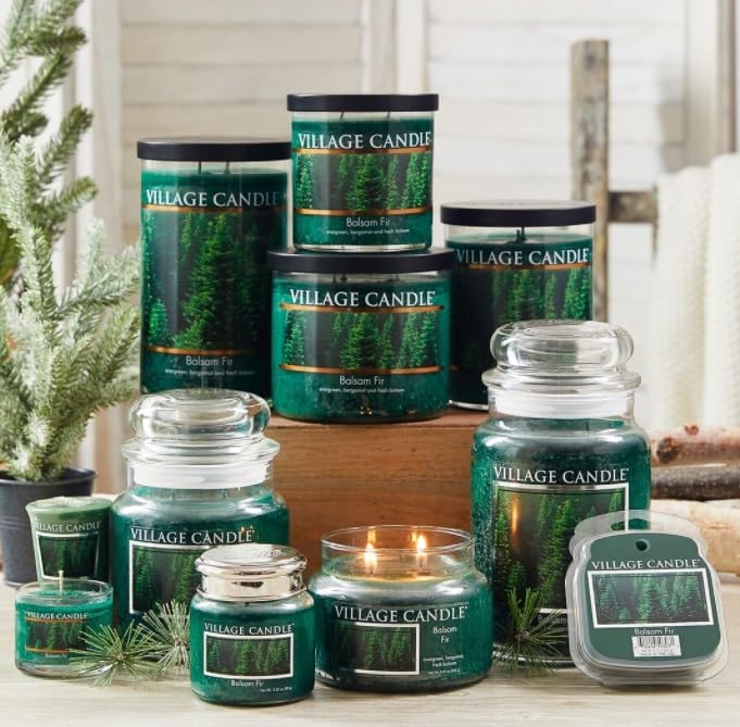 Village Candle Balsam Fir Large Apothecary Jar Scented Candle 21.25 oz, Evergreen Fragrance