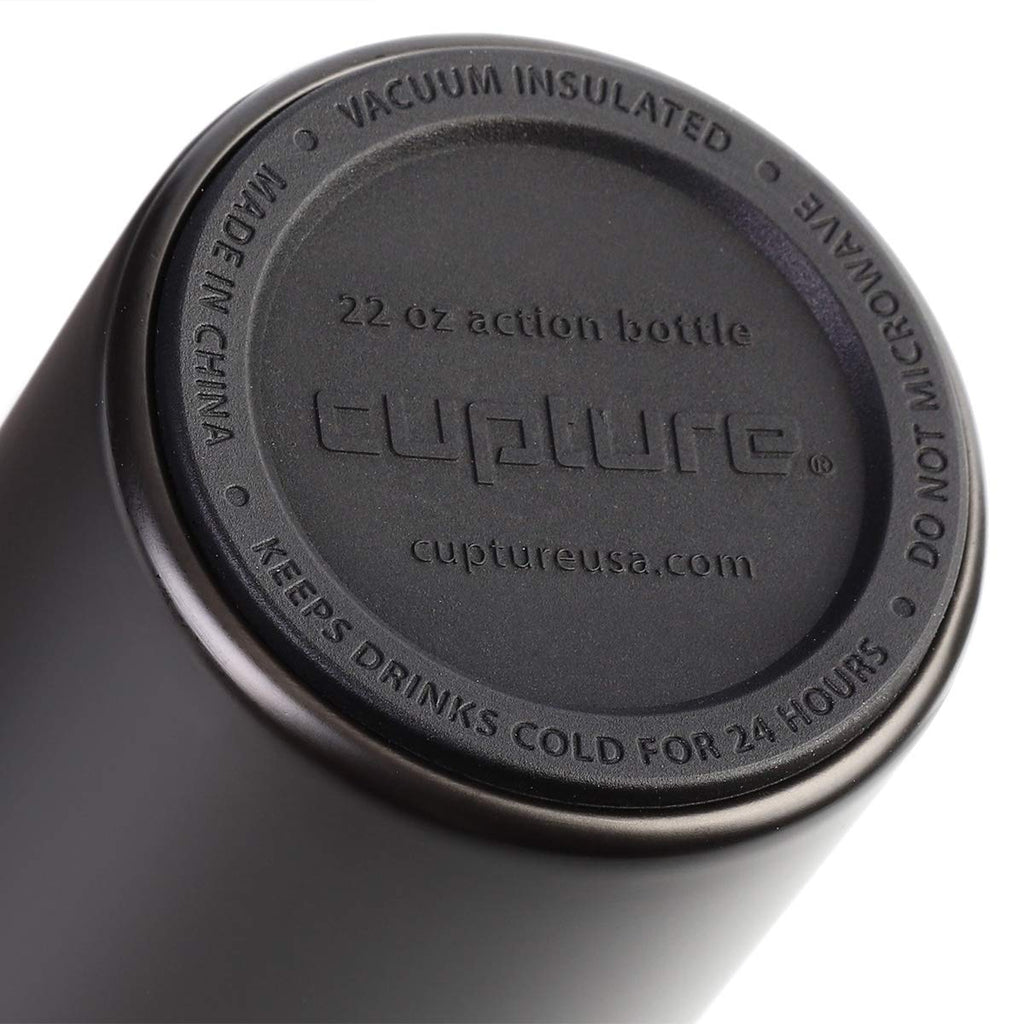 Cupture Action Water Bottle Flip Top with Handle - 22oz Stainless Steel Vacuum-Insulated (Black)