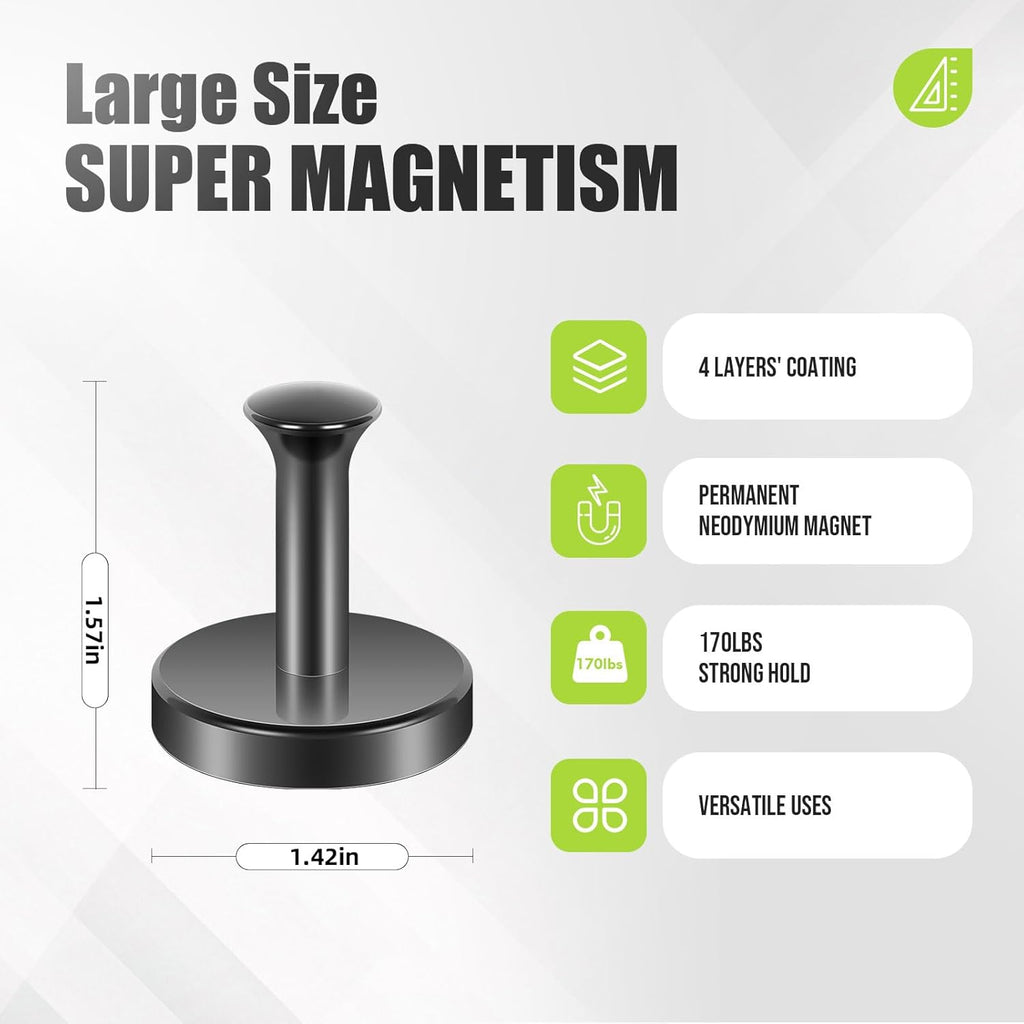 Neosmuk Magnetic Coat Hook - 170lb Heavy Duty Magnet Hanger for Metal Doors | 4 Pack, Black