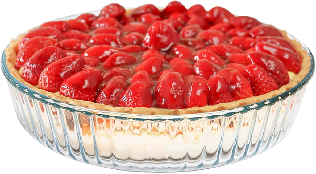 Skiennix 10-Inch Glass Deep Pie Dish - Durable Clear Baking Pan for Perfect Quiches & Pies