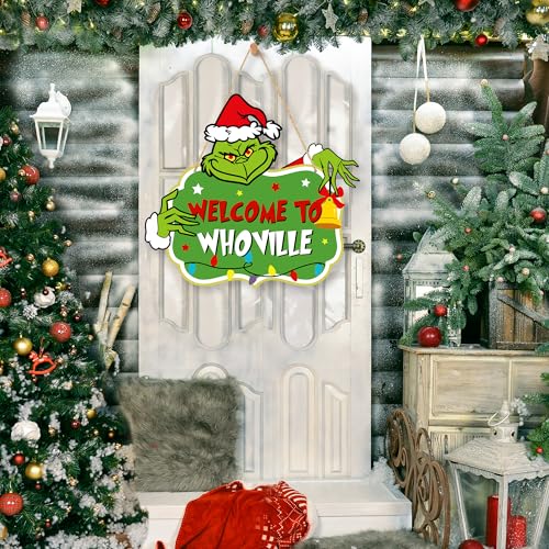 LOCOLY Welcome to Whoville Wooden Christmas Door Sign – Green