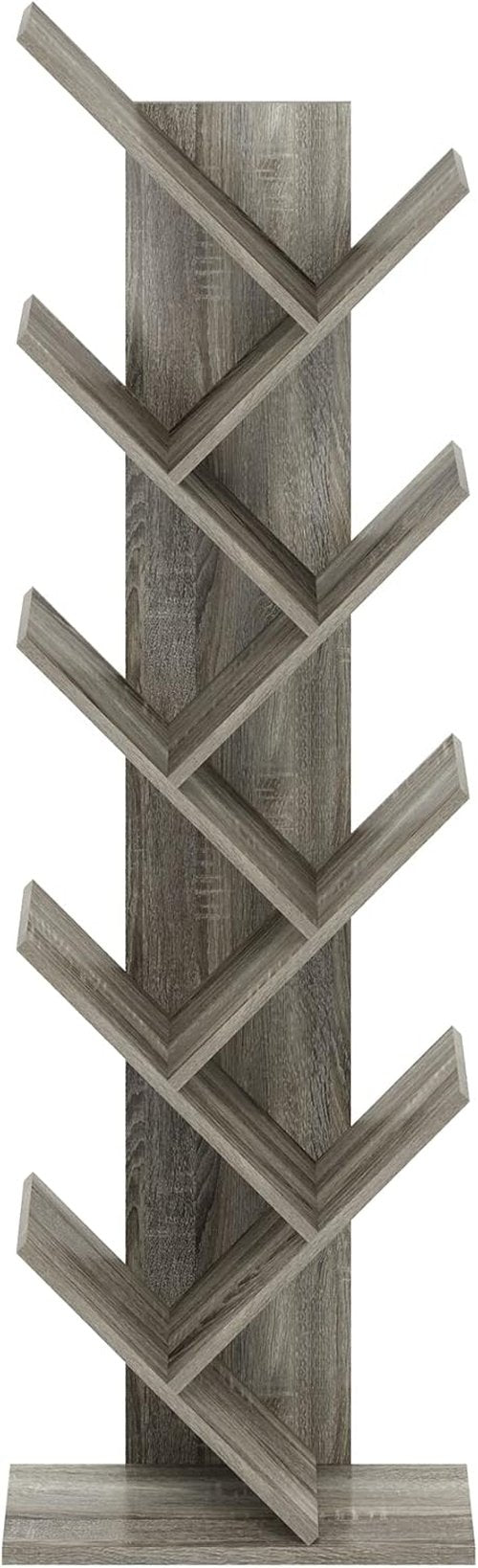 Furinno Tree Bookshelf - 9-Tier Angled Open Bookcase | French Oak, 8.4 x 15.7 x 50.9 Inches