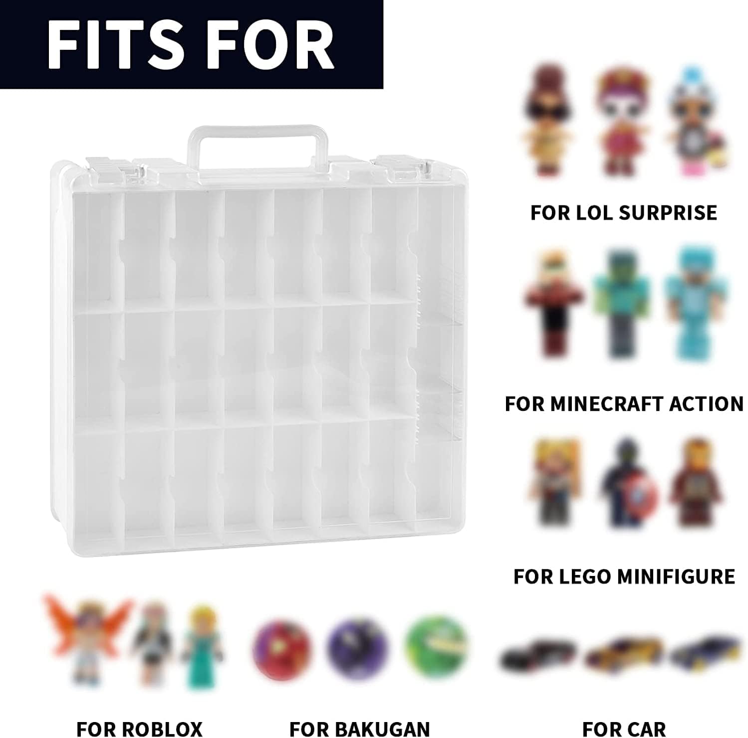 Toy Car Storage Organizer Case - Hot Wheels & Matchbox Compatible | 48 Compartment Double-Sided Holder - White