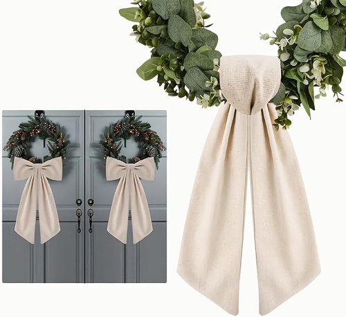 Boxwood Wreath Sash - 2 Pack Burlap Ribbon Decor for Front Door | Indoor/Outdoor Holiday Accent