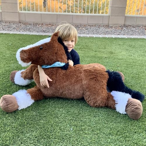 Tezituor 47-Inch Chocolate Horse Plush Pillow for Kids & Adults, Giant Riding & Decor Toy