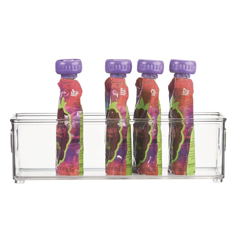 mDesign Plastic Stackable Small Organizing Bin Kitchen Pantry Cabinet, Refrigerator, Freezer Food Organization Storage Bins with Handles, Drawer Container Organizer, Ligne Collection, 4 Pack - Clear