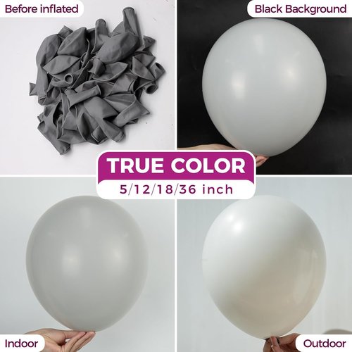 Bezente Gray Giant Balloons - 36 Inch Jumbo Latex Balloons for Birthday & Wedding Decor | 8 Pack