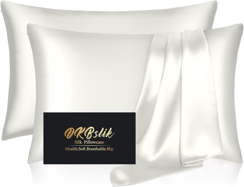 **Skiennix Mulberry Silk Pillowcase Set - Anti-Acne & Hair-Friendly | Queen Size, Ivory, 2 Pack**