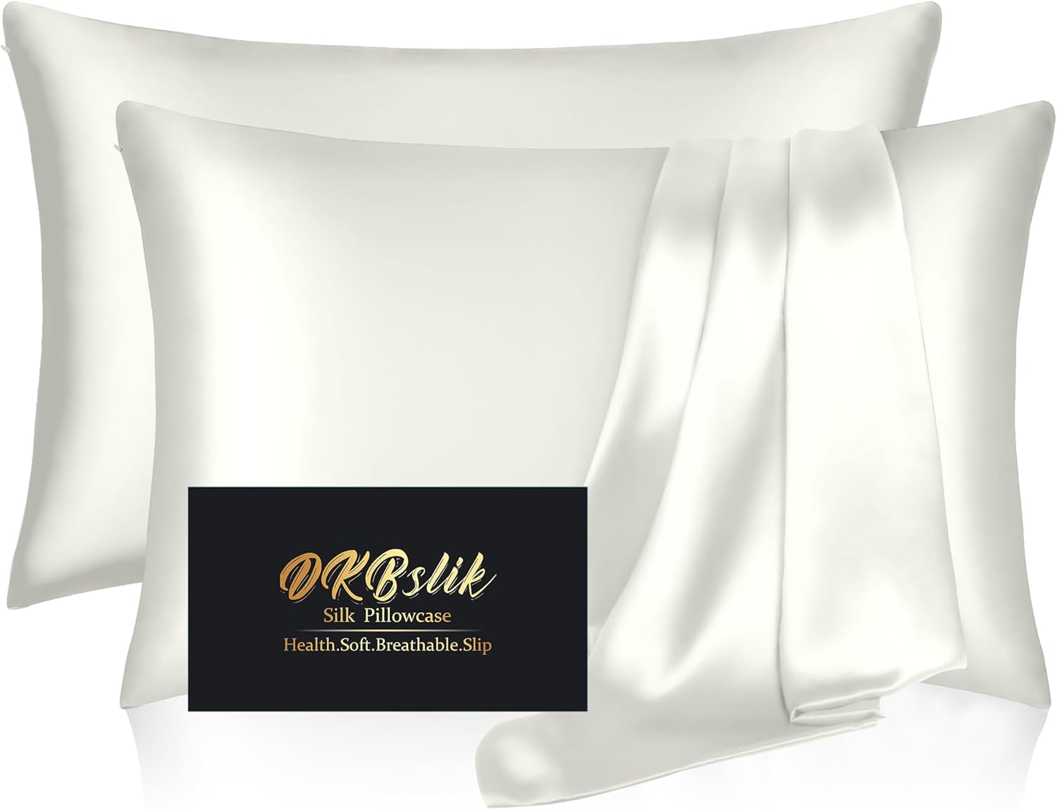 Skiennix Silk Pillowcase Set - Natural Mulberry Silk for Hair & Skin | King Size, Ivory, 2-Pack