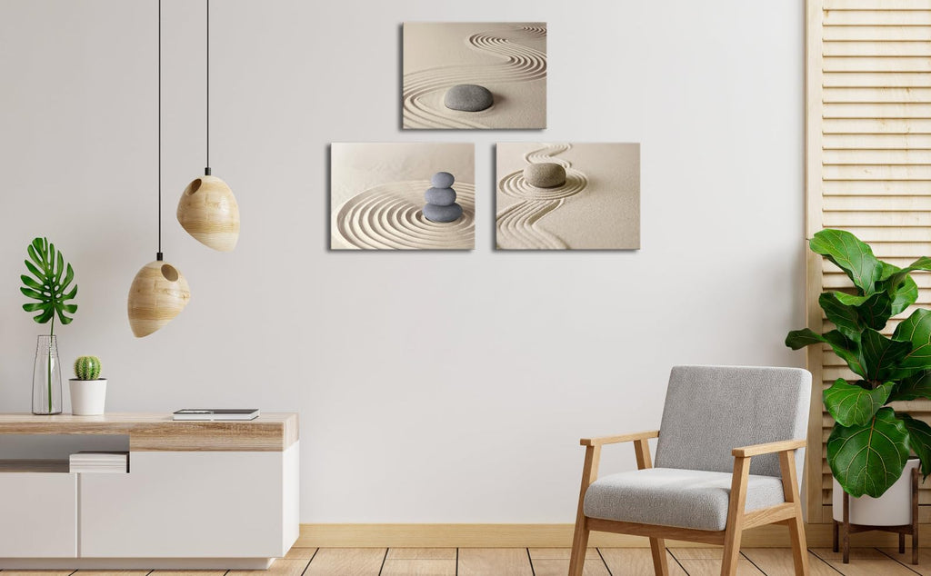 Apicoture Zen Stone Canvas Wall Art Zen Stone Sand Prints Canvas Art Calm Peaceful Still Life Wall Art for Spa Room Decor Framed 12x16inchx3pcs