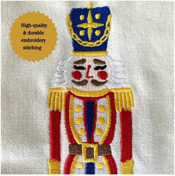 Nutcracker Linen Wreath Sash - Embroidered Christmas Decoration for Front Door | 56" L x 4.5" W